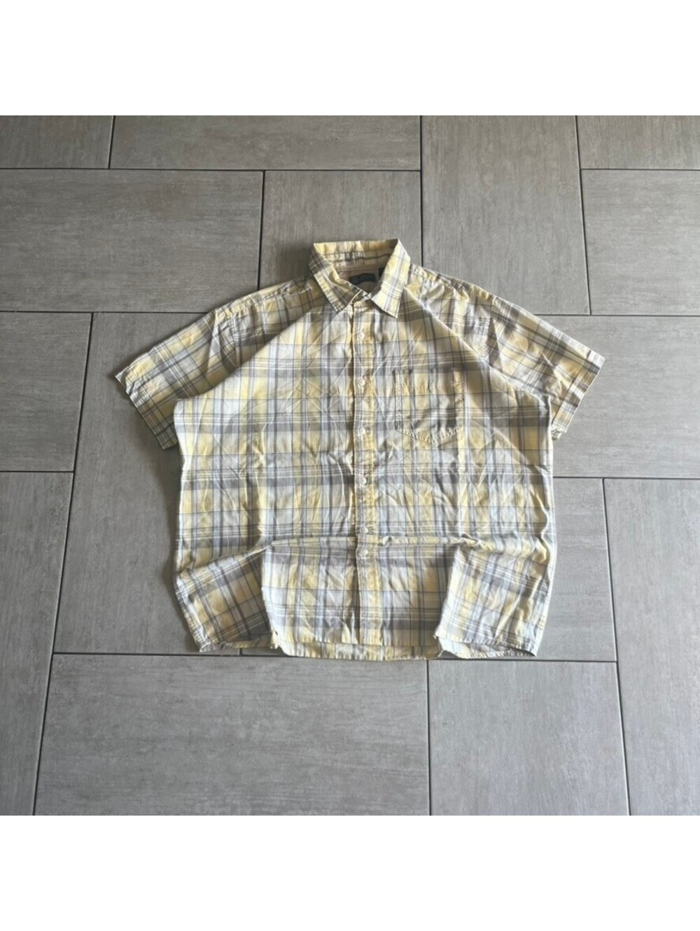 Arrow Men's Short Sleeve Yellow Plaid Button-Up Shirt XL